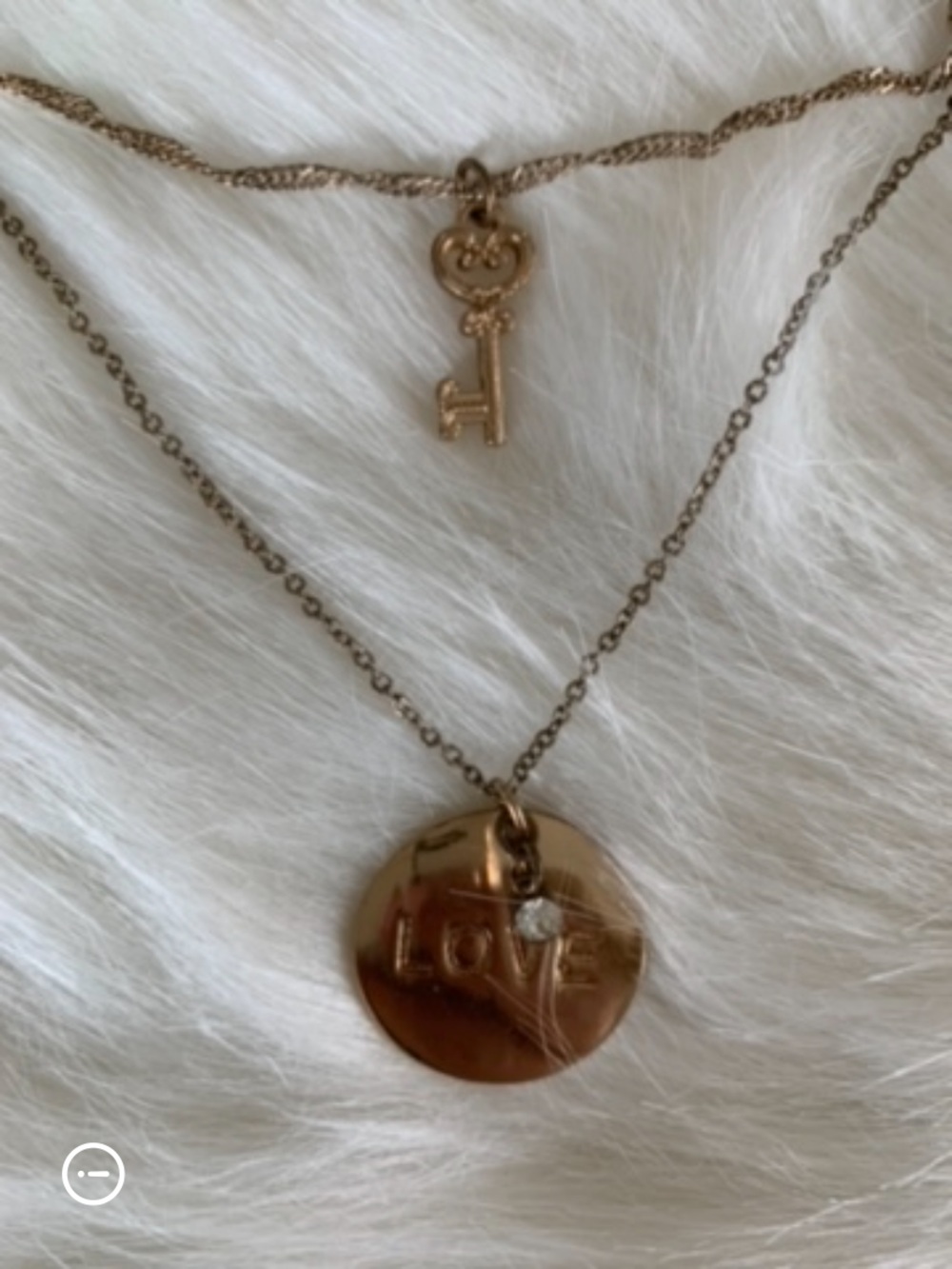 Gold-Tone Layered Coin “Love” Pendant &Key Charm Necklace